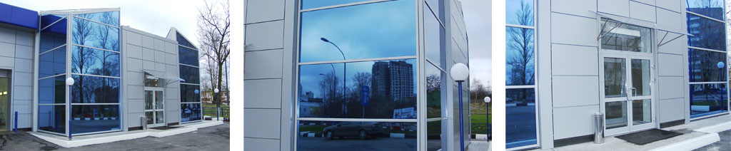 Остекление фасадов магазинов большими стеклопакетами Томилино